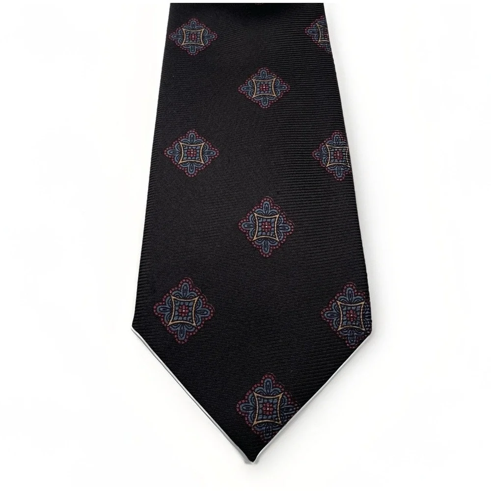 Ferrell Reed x David Evans Canterbury Silk Tie Black Hand Made & Printed England